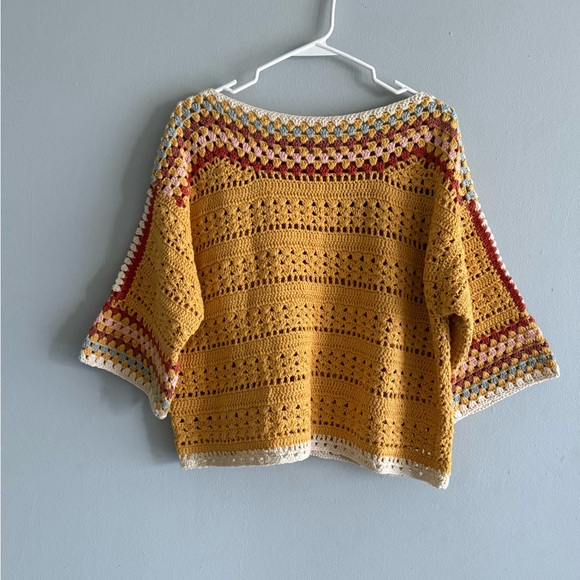 DRIFTWOOD Yellow and Multicolor Crochet Sweater size S - Picture 1 of 9